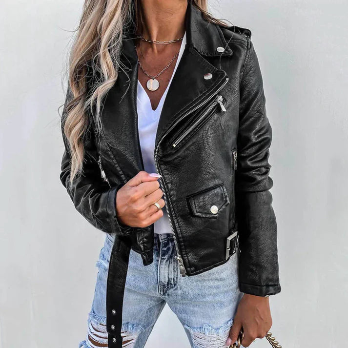 Lina | Bikerjacka i Mjuk Läderimitation