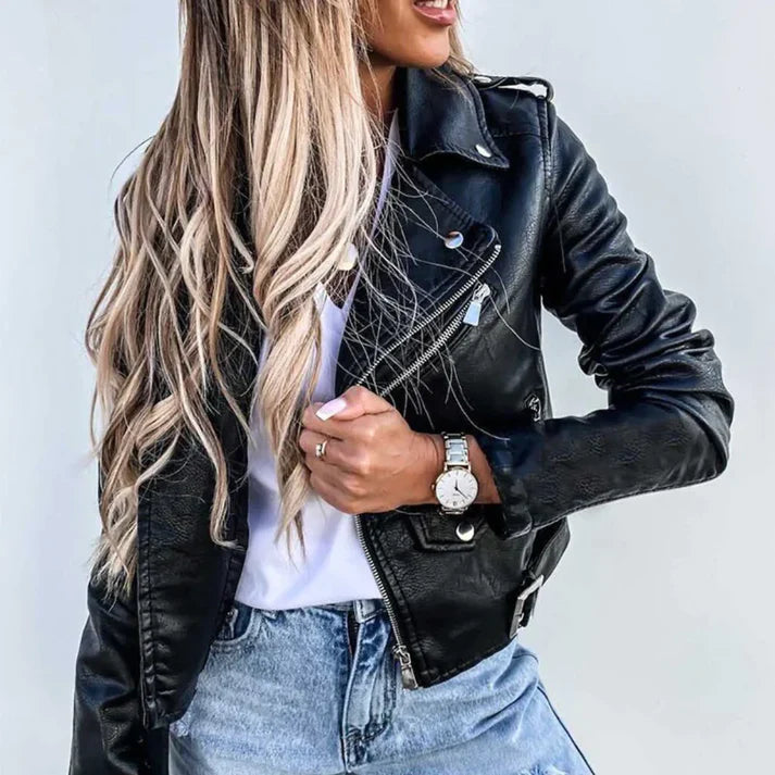 Lina | Bikerjacka i Mjuk Läderimitation