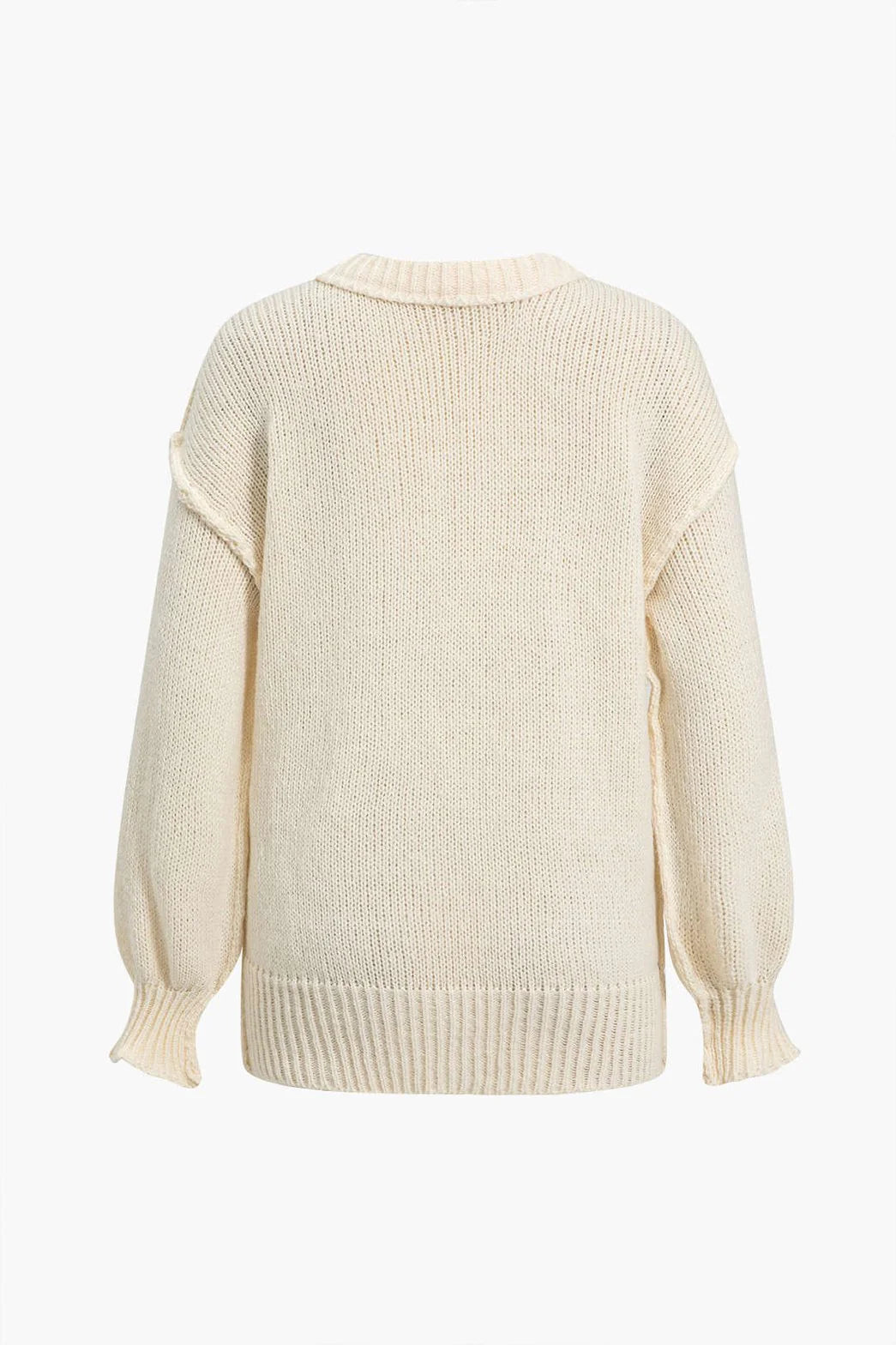 Ella | Stickad Offwhite Kofta med Dekorativa Knappar