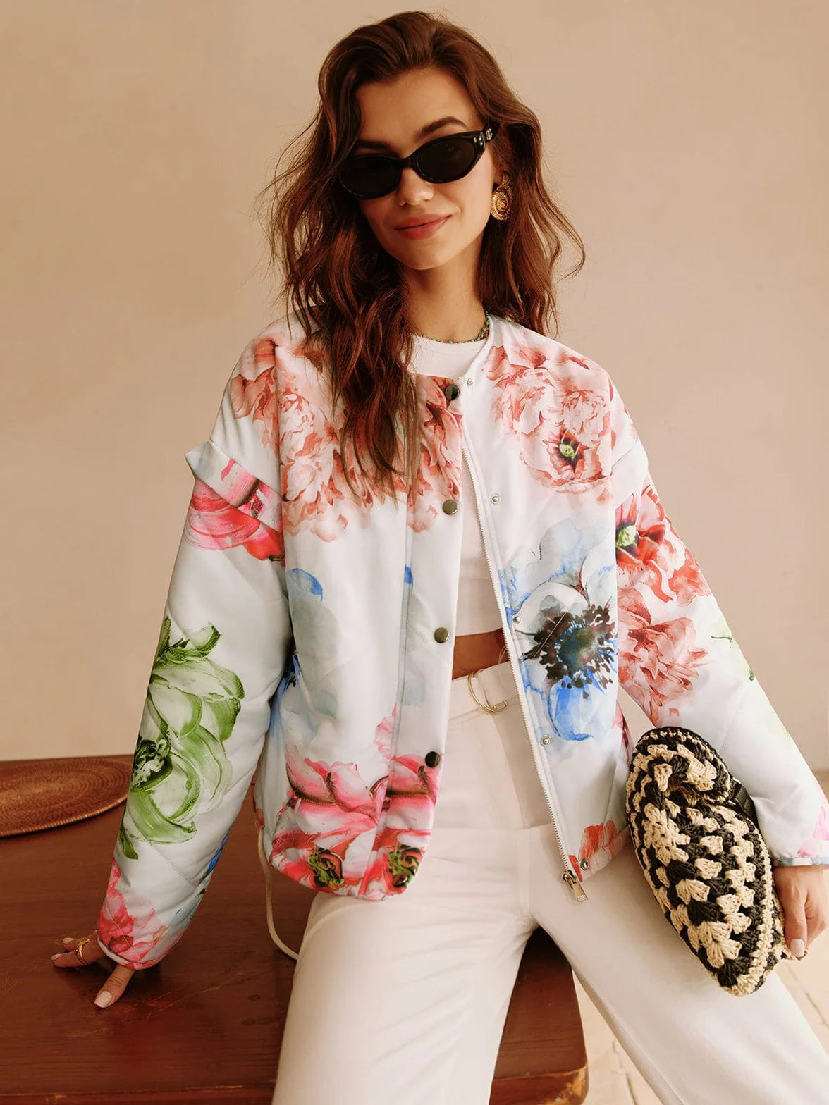 Flora | Blommig Bomberjacka med Pastelltoner
