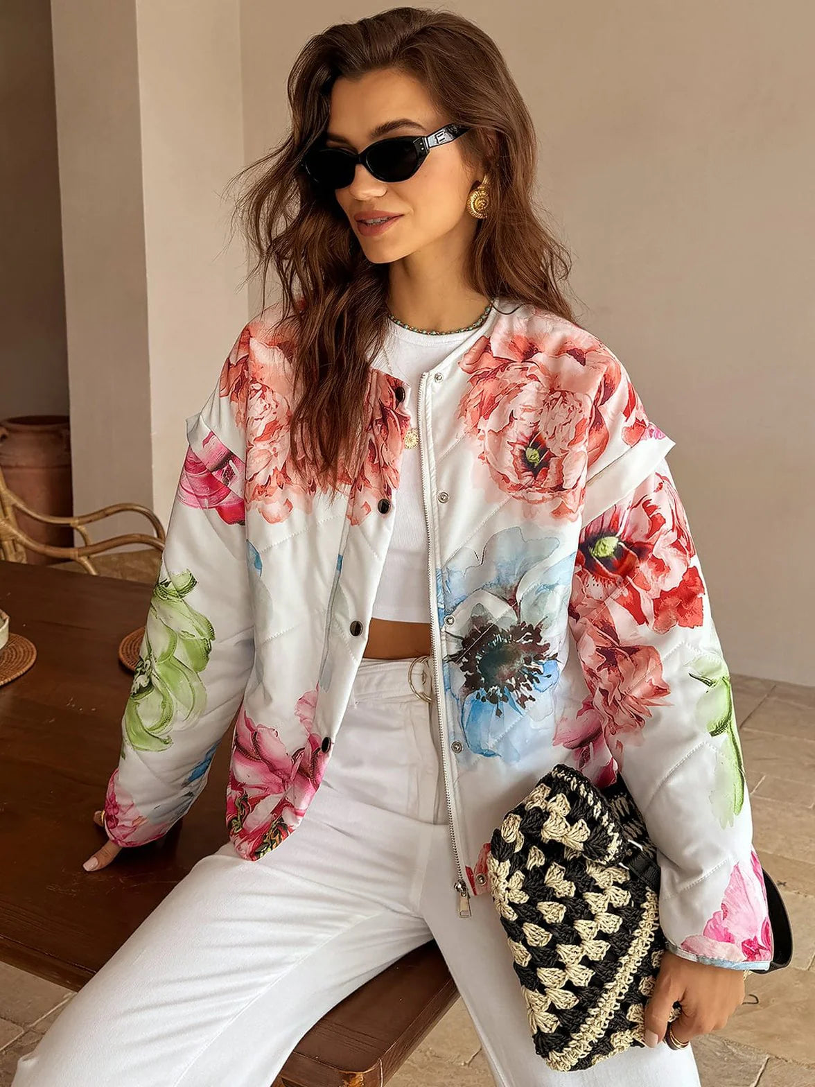 Flora | Blommig Bomberjacka med Pastelltoner