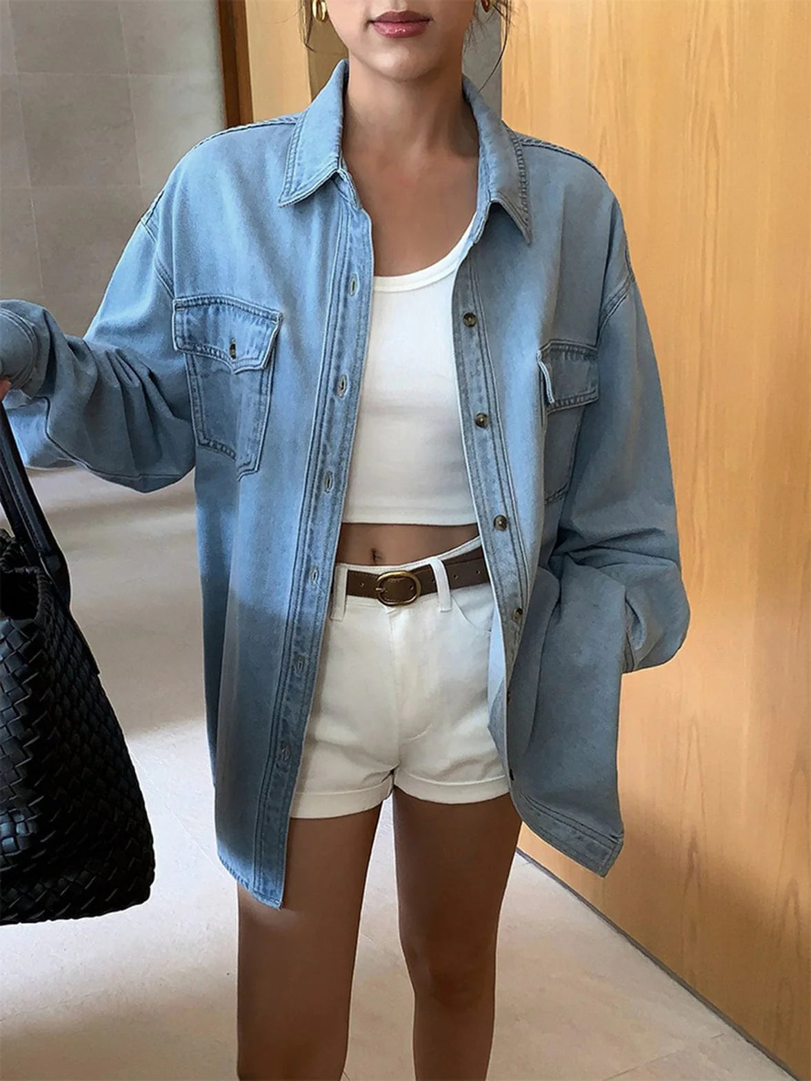Nora | Oversized Jeansskjorta i Ljus Denim