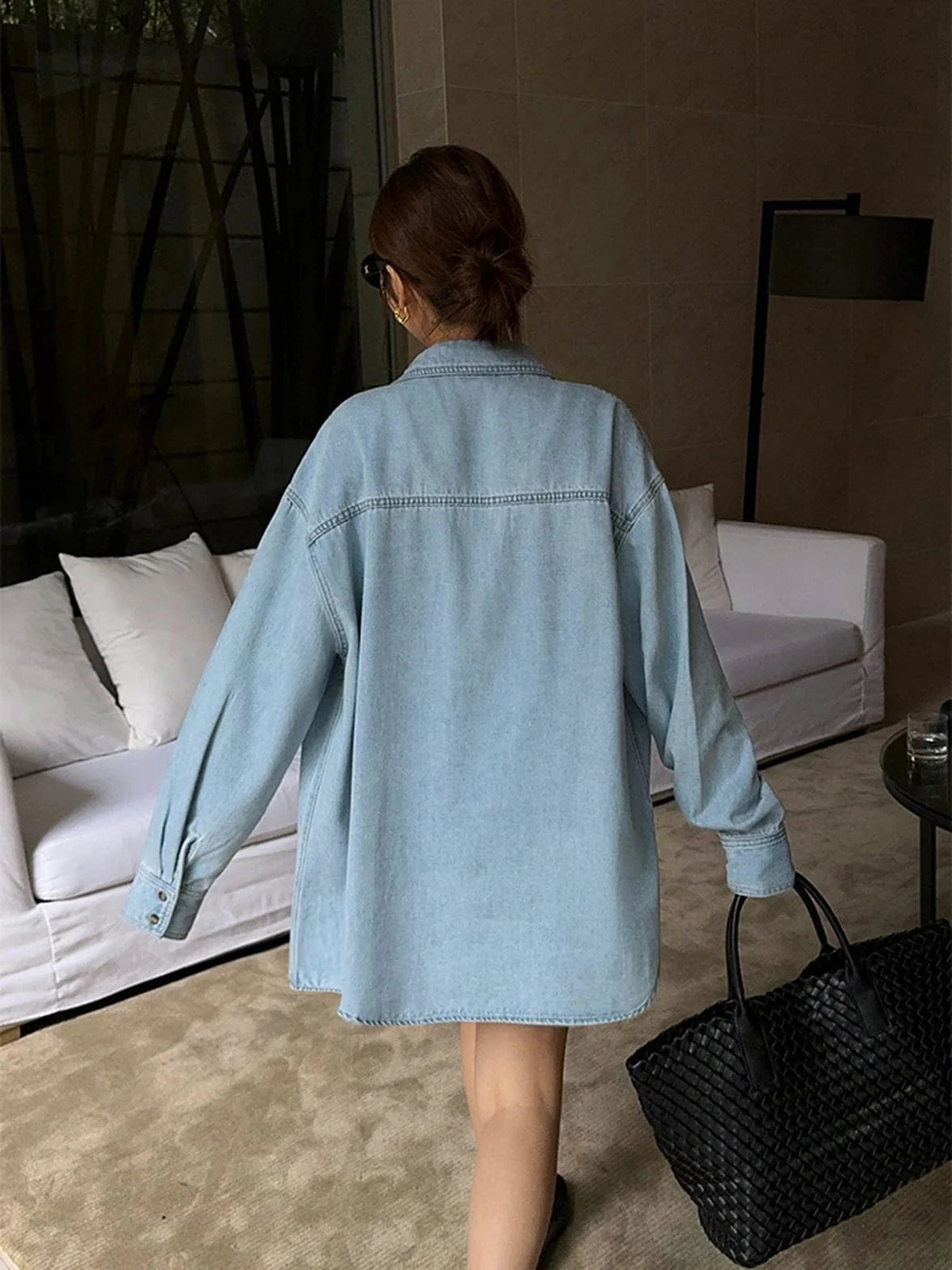 Nora | Oversized Jeansskjorta i Ljus Denim