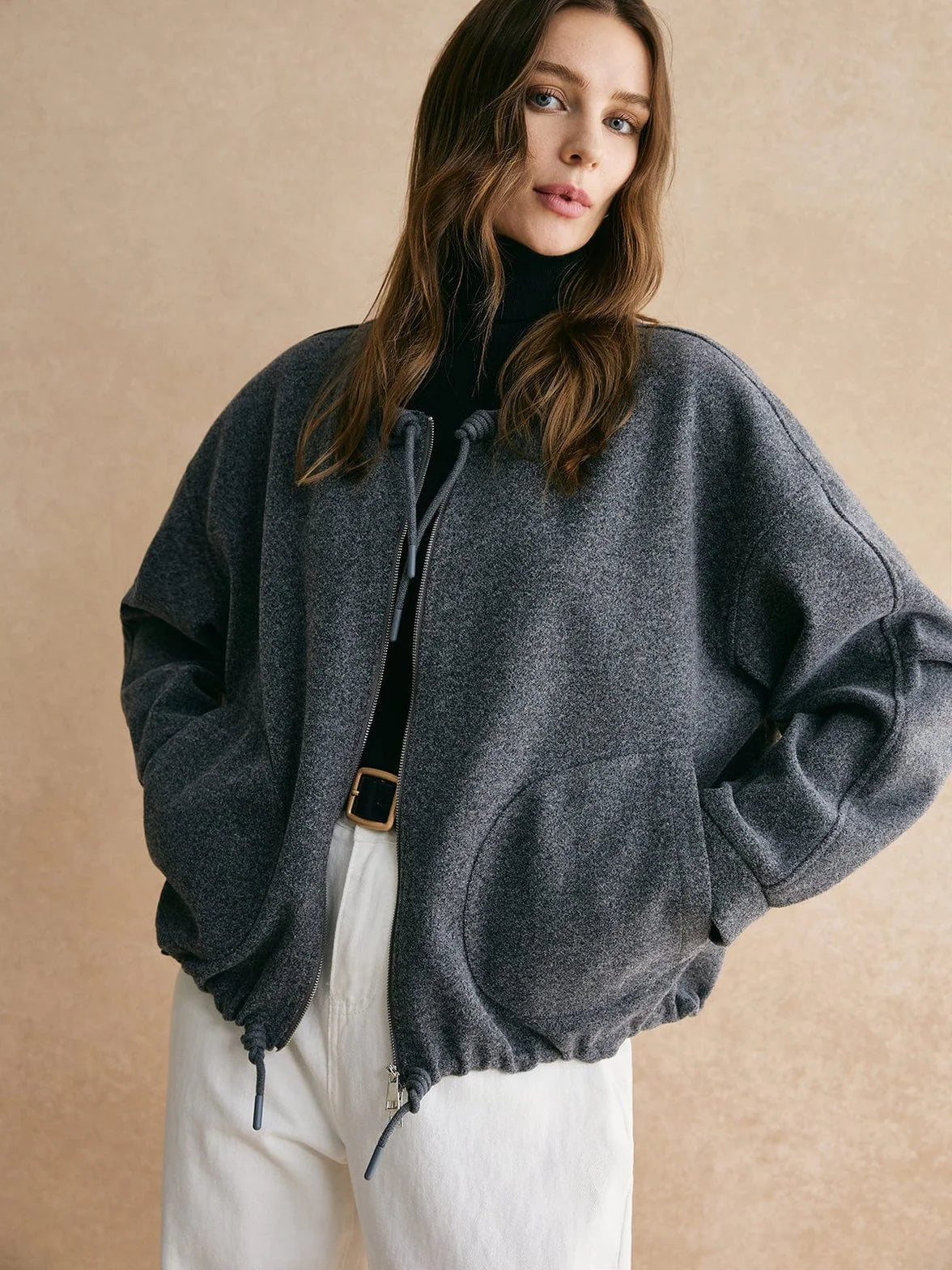 Mira | Grå Jacka i Teddyfleece med Dragkedja