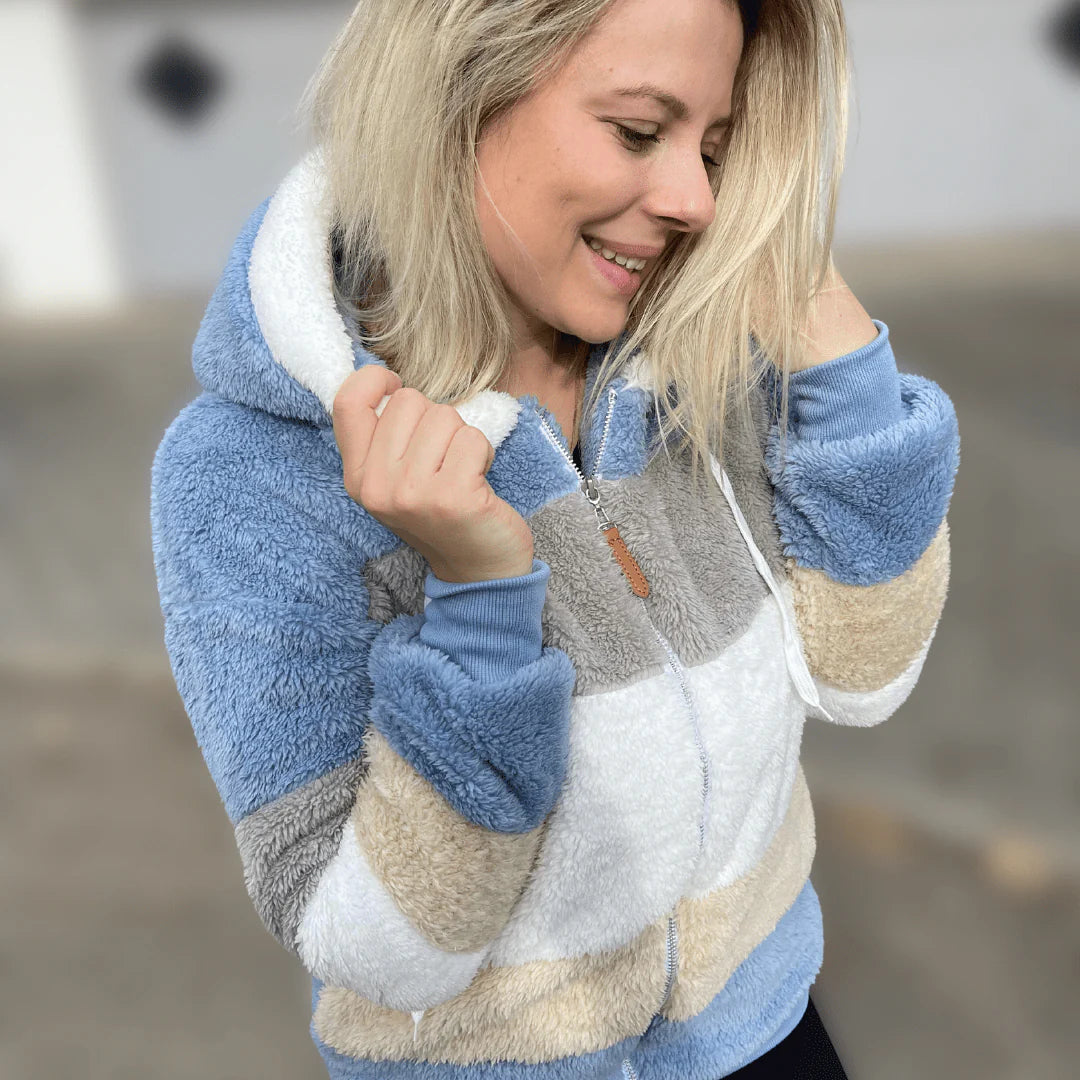 Élodie | Hoodie Färgblock i Fuskpäls