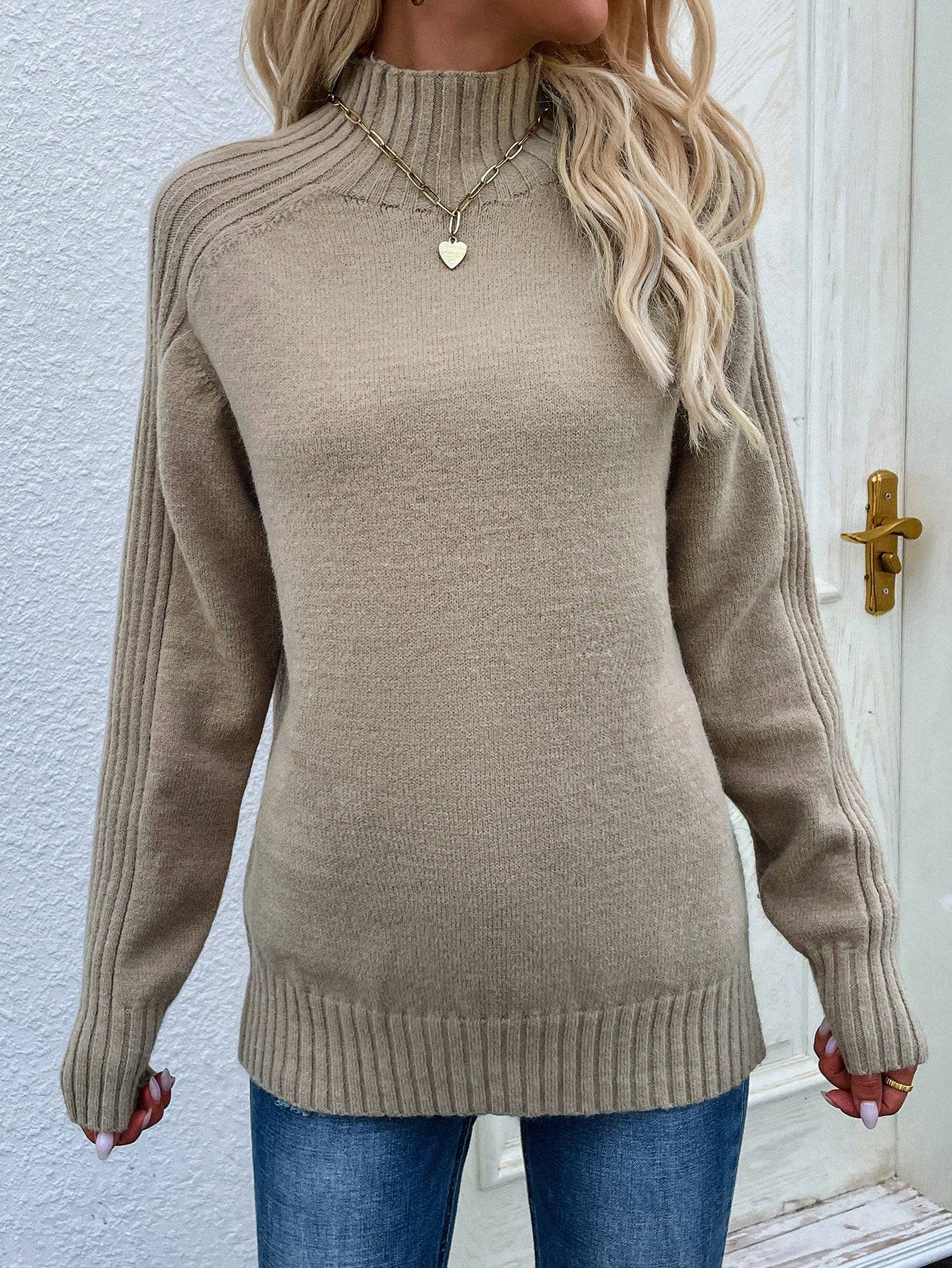 Lina | Stickad Polotröja med Ribbade Detaljer