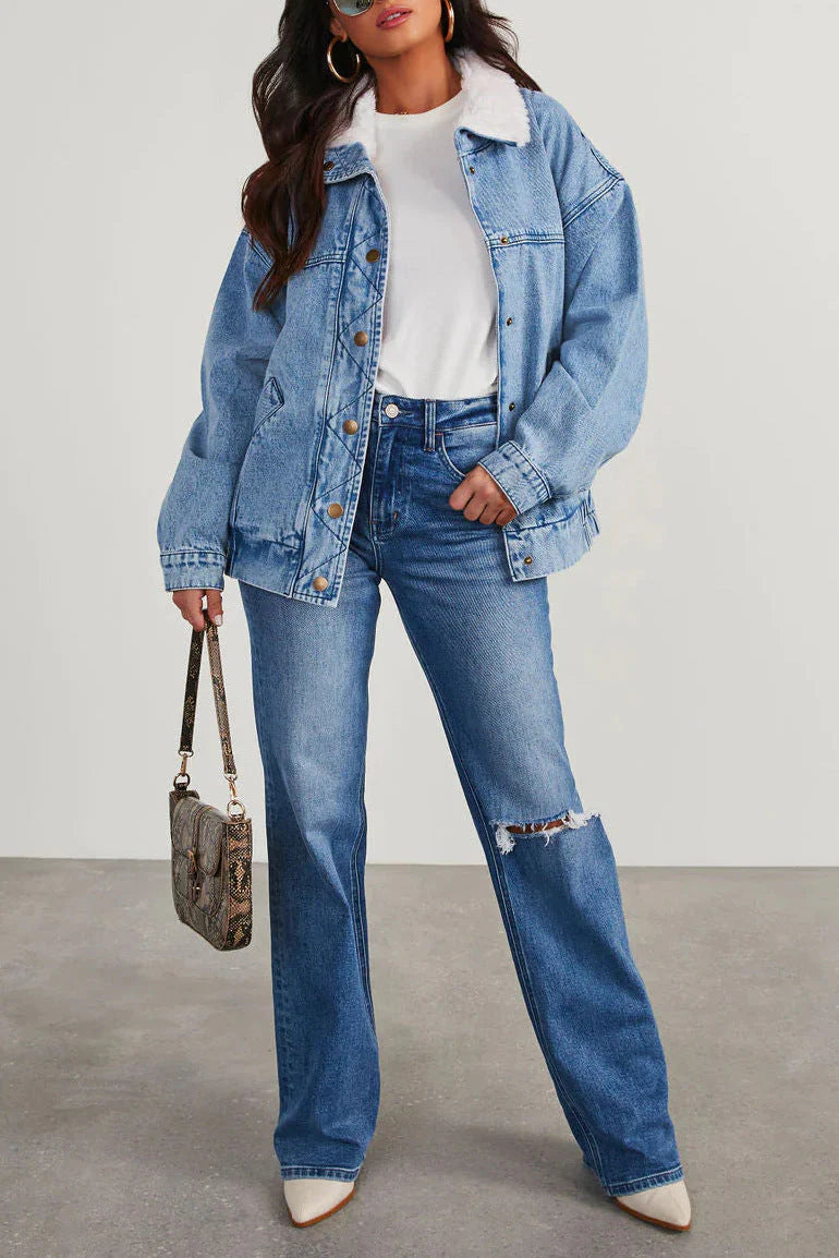 Léana | Oversize Jeansjacka med Vintagekänsla