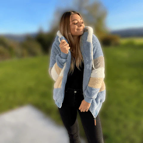 Élodie | Hoodie Färgblock i Fuskpäls