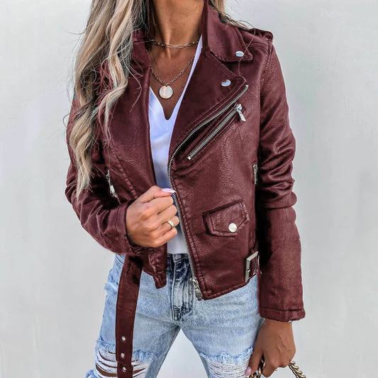 Lina | Bikerjacka i Mjuk Läderimitation