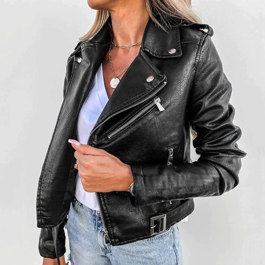 Lina | Bikerjacka i Mjuk Läderimitation