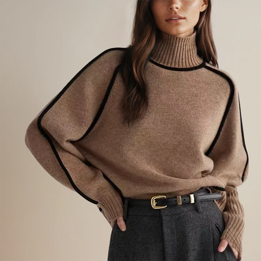 Alva | Oversized Tröja med Hög Krage och Kontrasterande Kantband