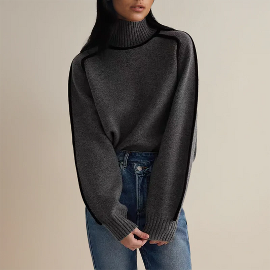 Alva | Oversized Tröja med Hög Krage och Kontrasterande Kantband