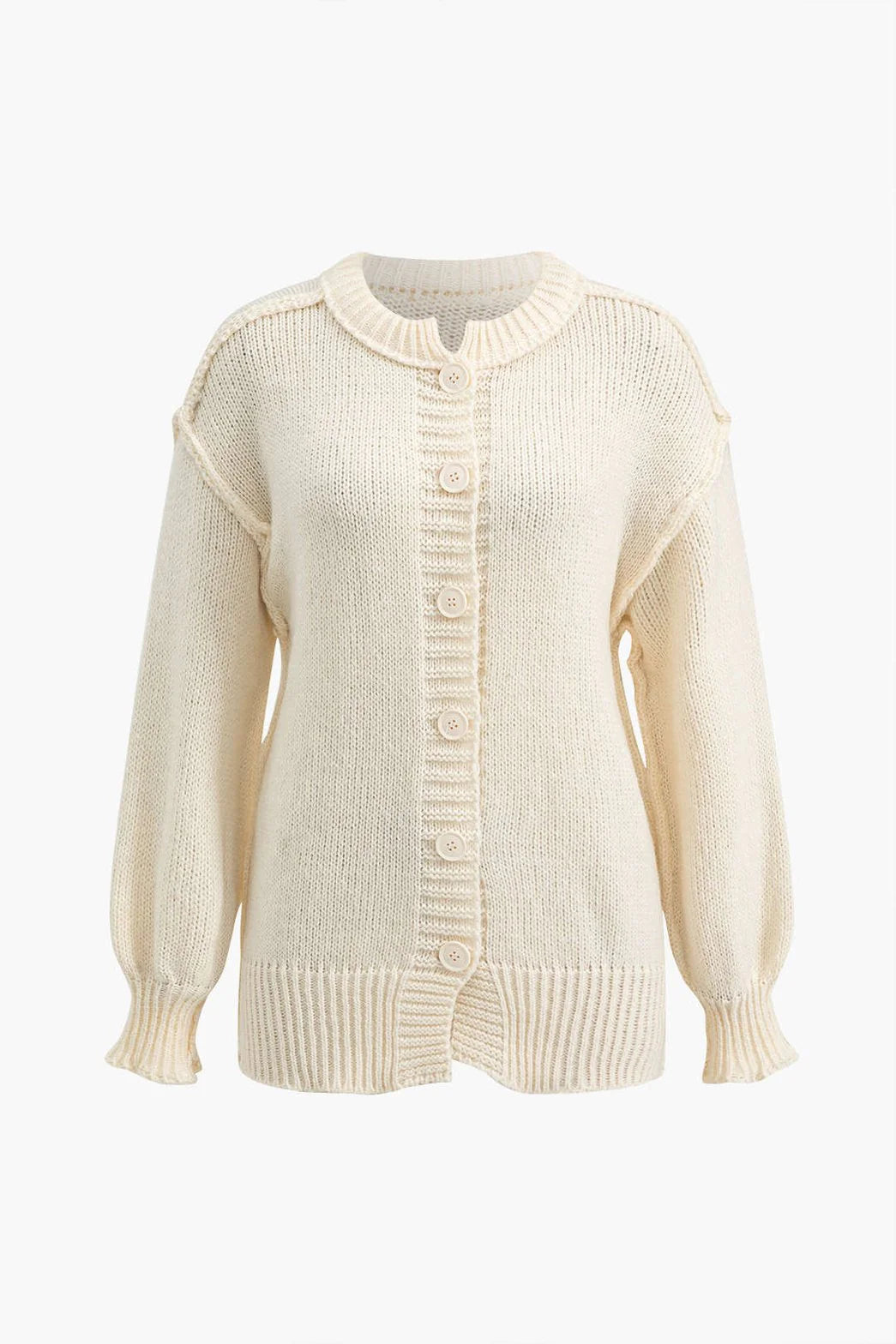 Ella | Stickad Offwhite Kofta med Dekorativa Knappar