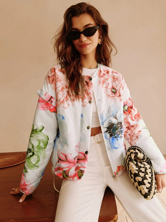 Flora | Blommig Bomberjacka med Pastelltoner
