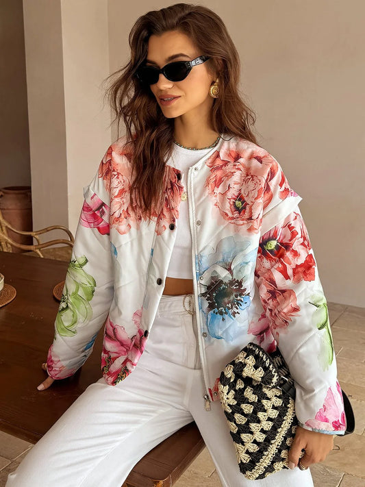 Flora | Blommig Bomberjacka med Pastelltoner