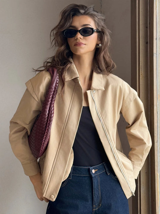 Nelli | Beige Bomberjacka i Tunn Bomull