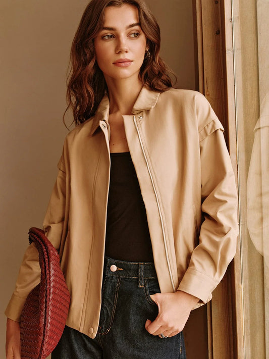 Nelli | Beige Bomberjacka i Tunn Bomull