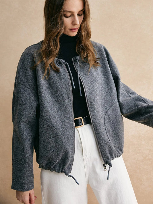 Mira | Grå Jacka i Teddyfleece med Dragkedja